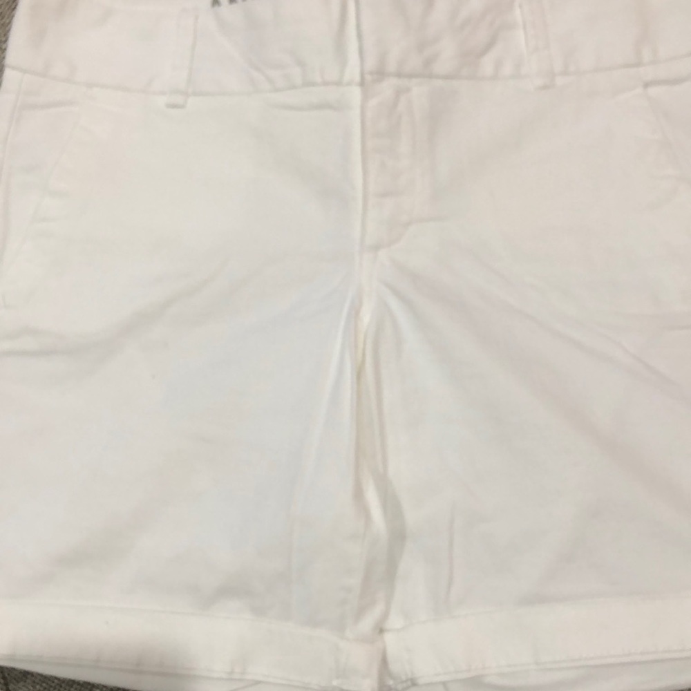 White bermuda flat front cuff shorts